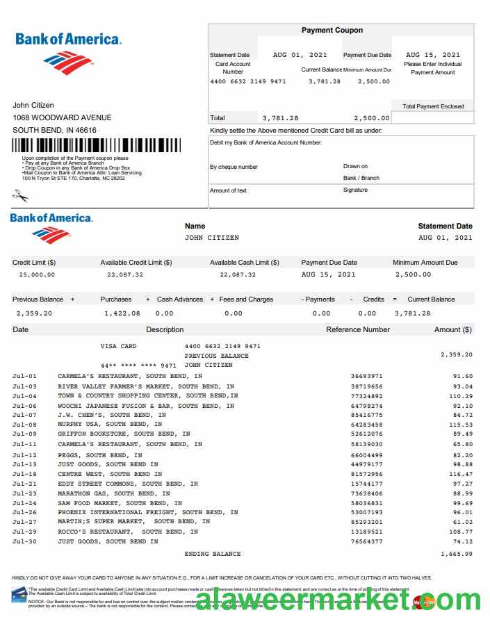 USA Bank of America EXCEL version 5